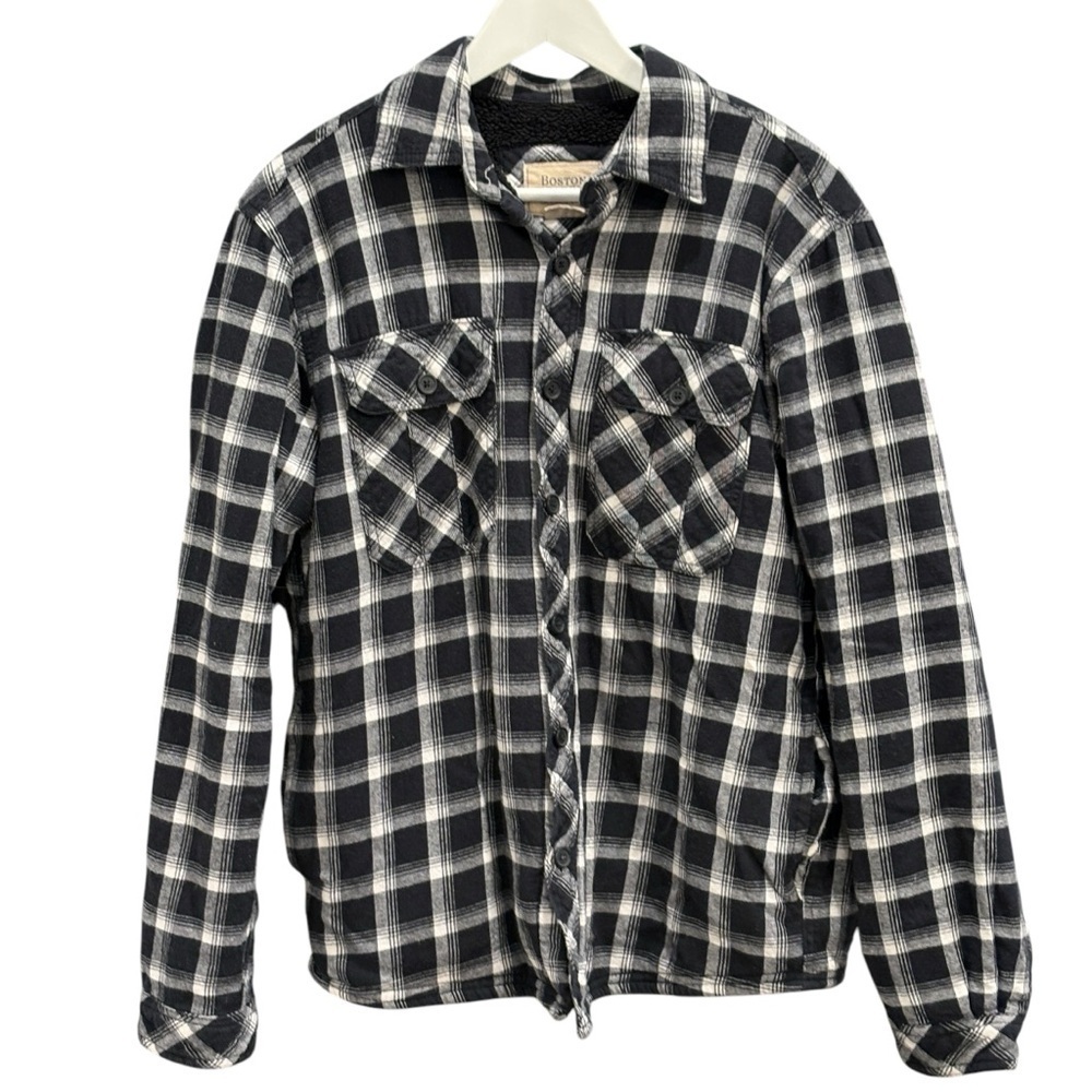 Boston Traders Plaid Sherpa Lined Mens Flannel Shirt Jacket Size Medium